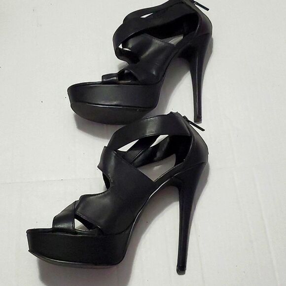 Michael Antonio Black Leather Crossed Party Event Stiletto Heels 7.5 - Picture 9 of 14